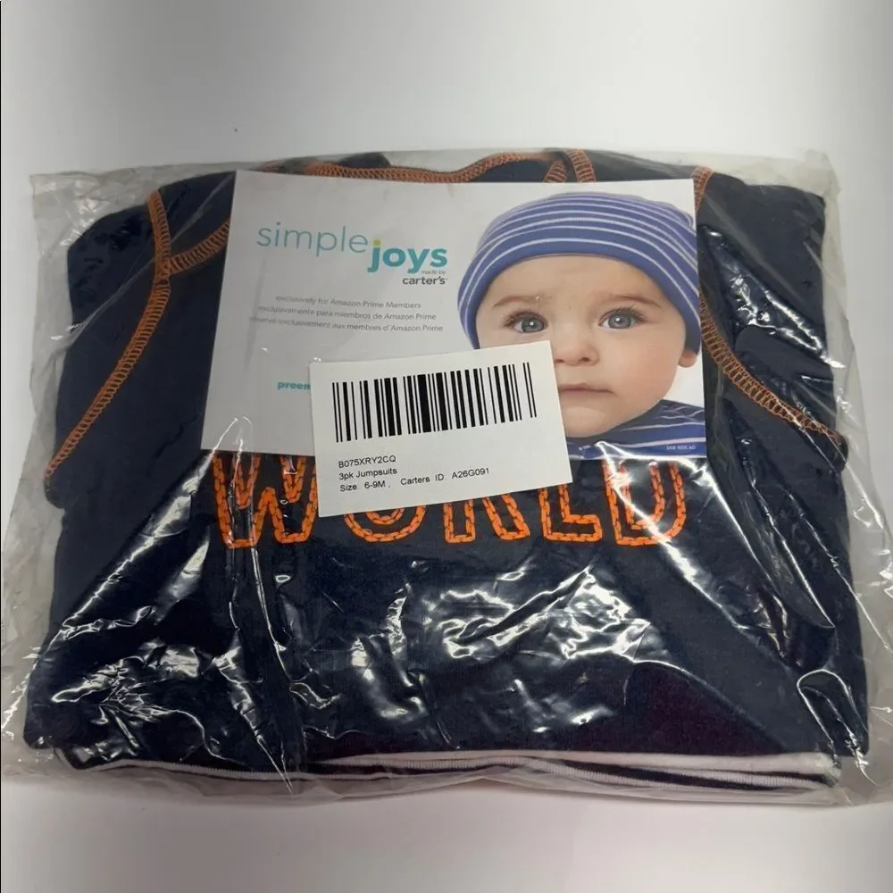 Simple Joys By Carter's Baby Boy's 3-Pk Jumpsuits Gray/Multi-Stripe/Navy (6-9M)